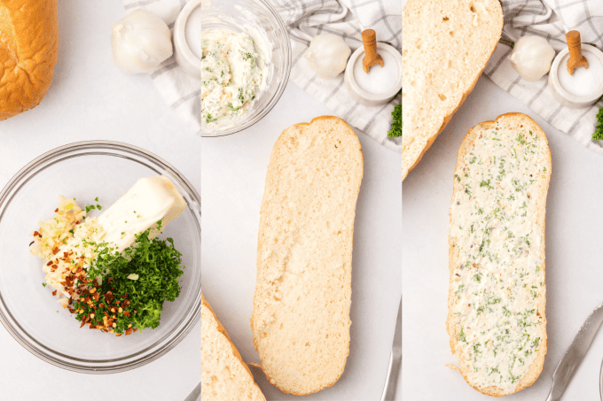 Process photos for Air Fryer Garlic Bread