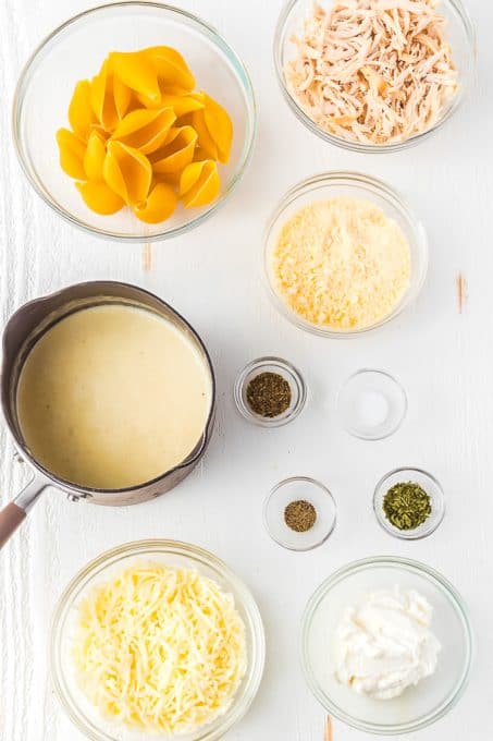 Ingredients for Chicken Alfredo Stuffed Shells