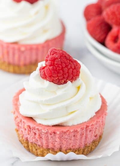 Bite-sized raspberry cheesecakes