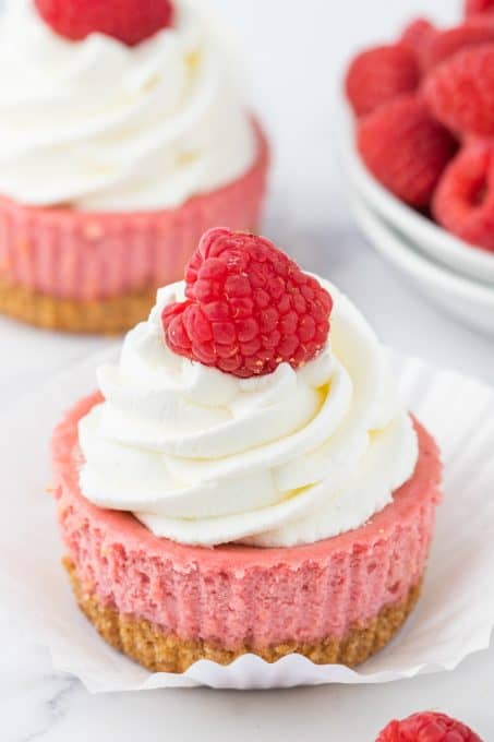 Bite-sized raspberry cheesecakes