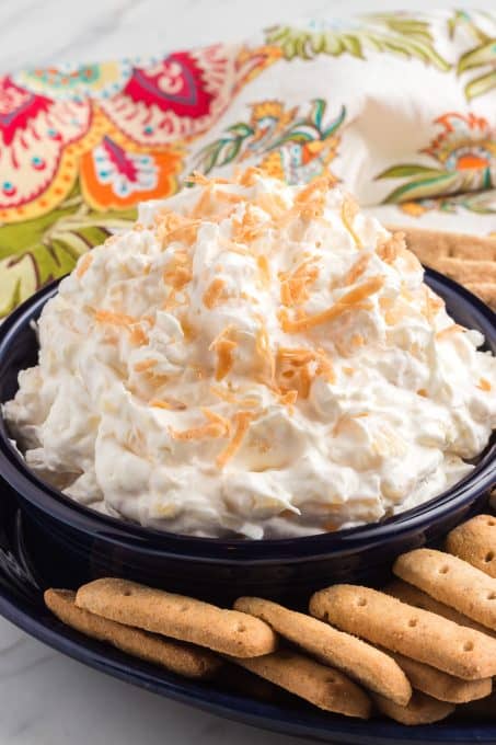 A tropical cheesecake dip with toasted coconut.