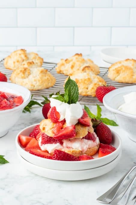 Whipped cream, strawberries and shortcakes for a fantastic summer dessert.