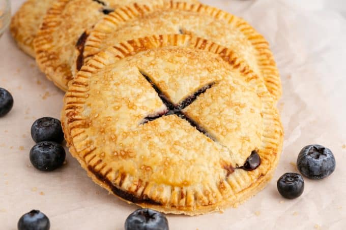 Blueberry filled hand pies made in the sir fryer. 