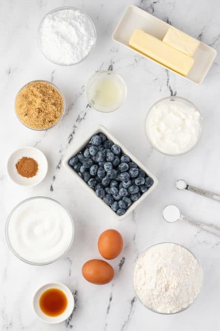 Ingredients for a Blueberry Sour Cream Coffee Cake