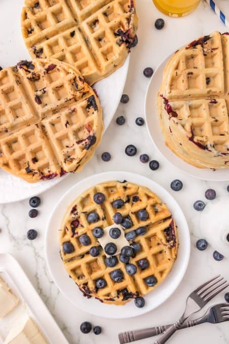 Waffles with blueberries for breakfast!