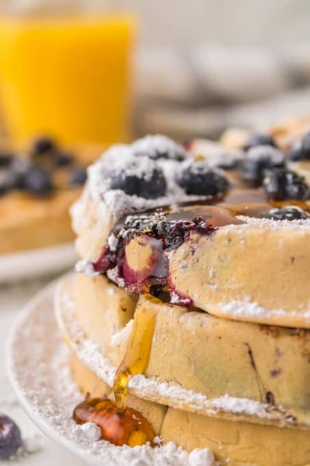 Blueberries in waffles.