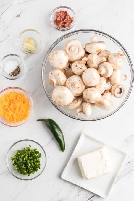 Ingredients for Jalapeno Popper Stuffed Mushrooms.