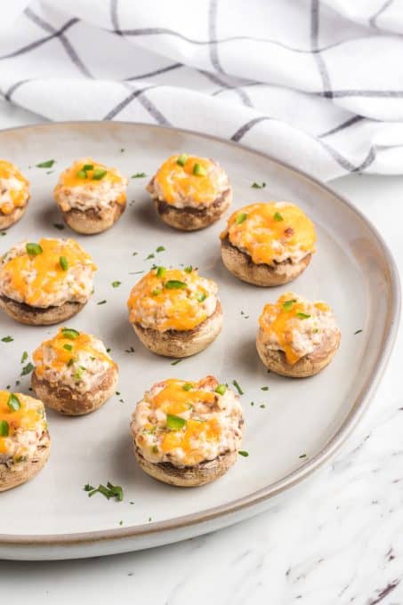 Cream cheese stuffed mushrooms with jalapenos.