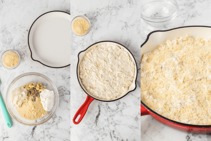 Process photos for Baked Artichoke Dip.