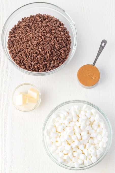 Ingredients for Chocolate Peanut Butter Rice Krispie Treats