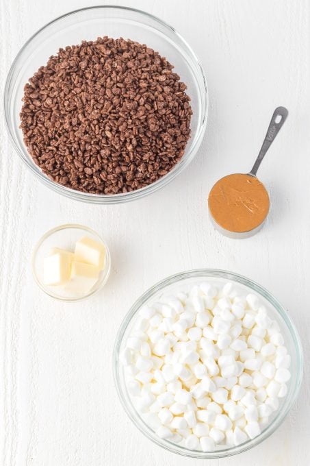 Ingredients for Chocolate Peanut Butter Rice Krispie Treats