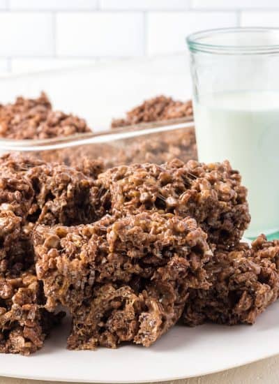 Peanut Butter Rice Krispies Treats with chocolate.