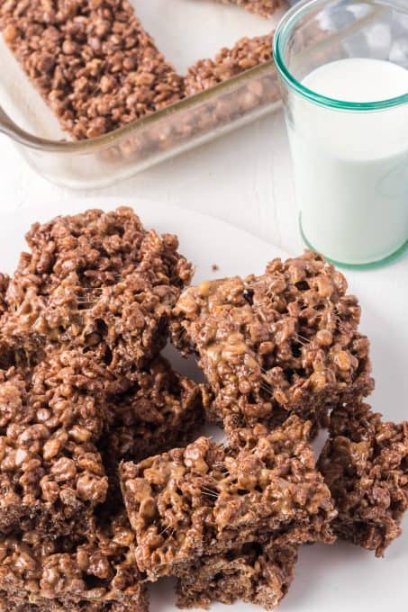 Rice cereal treats with peanut butter and chocolate.