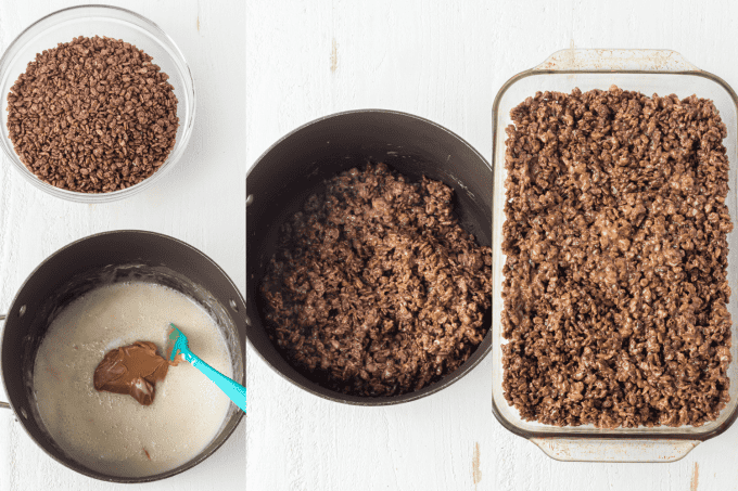 Process photos for Chocolate Peanut Butter Rice Krispie Treats