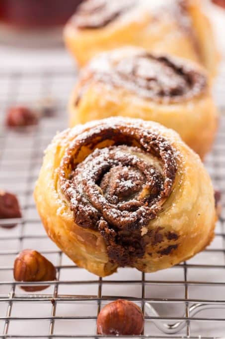 Puff pastry filled with Nutella.