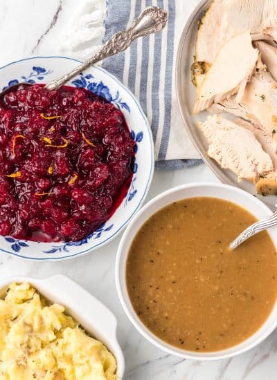 Brown gravy that's perfect for a Thanksgiving turkey.