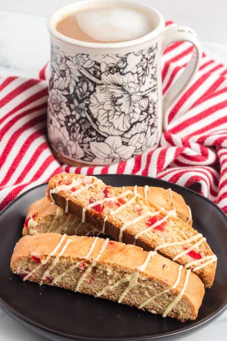 White Chocolate and cherry Italian cookies known as Biscotti.