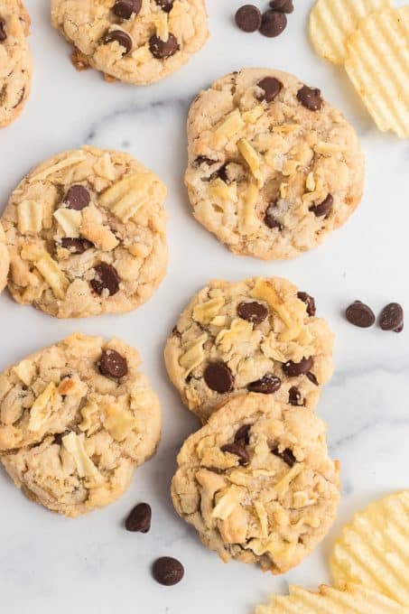 Chocolate chip cookies with potato chips.