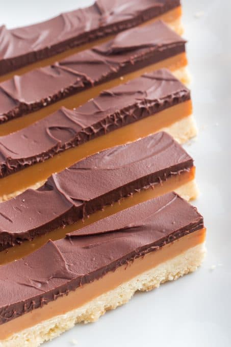 Shortbread, caramel and chocolate bars.