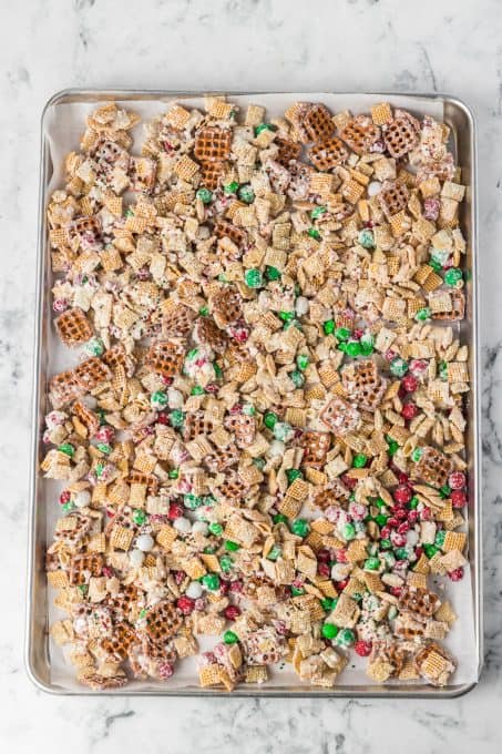 Christmas mix with cereal, pretzels, and candies