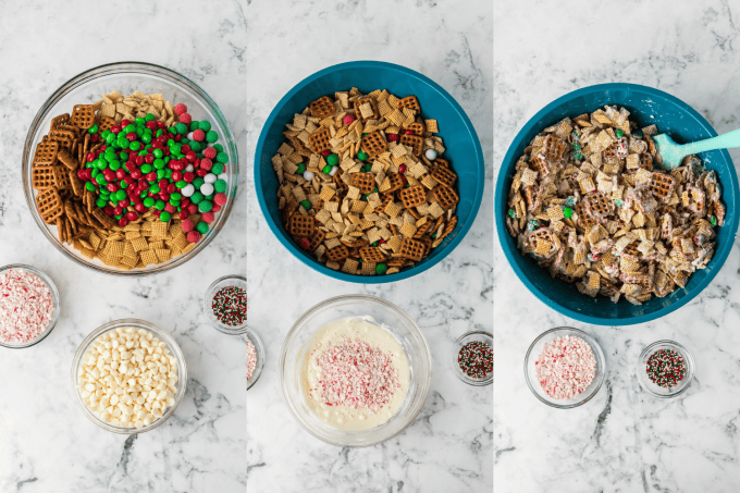 Christmas Snack Mix process photos.