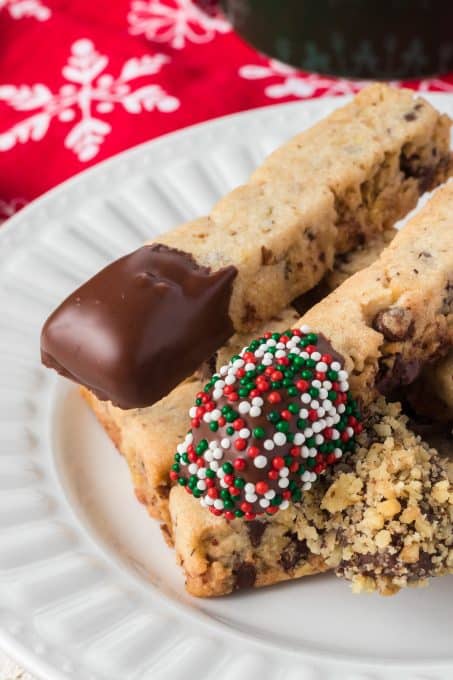 Stick cookies that have been dipped in chocolate and decorated.