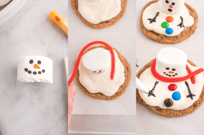 Third set of process photos for Melting Snowmen Cookies.