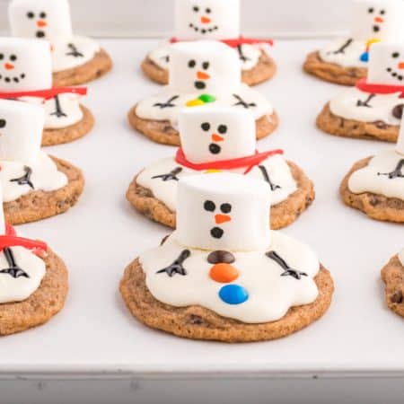 A tray of snowmen melting cookies.