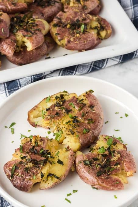 Roasted smashed baby potatoes.