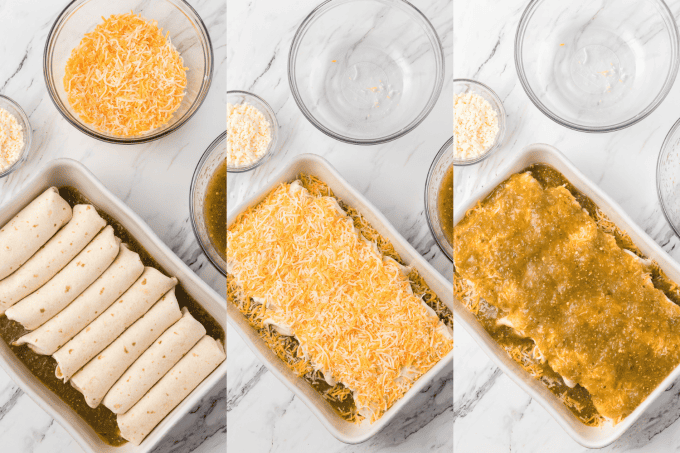 Second set of process photos for Creamy Chicken Enchiladas.