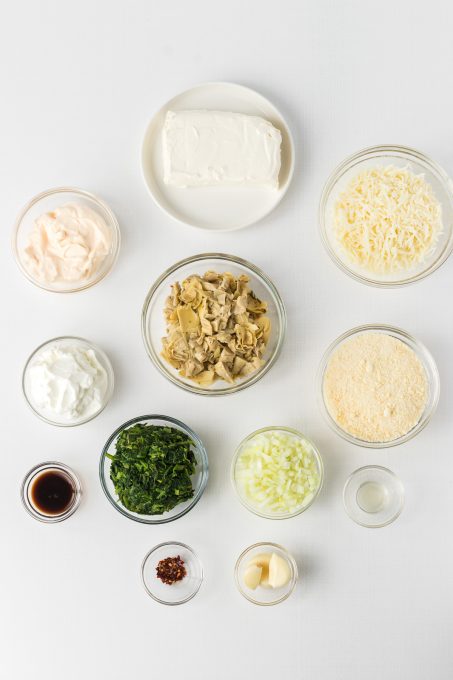 Ingredients for Crockpot Spinach Artichoke Dip.