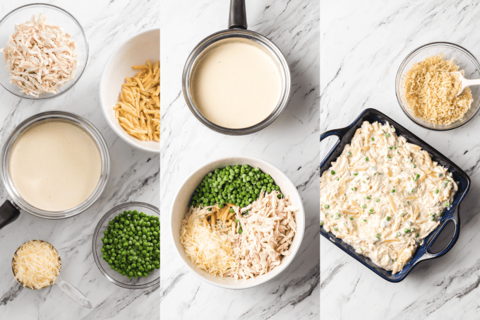 Process photos for Chicken Alfredo Casserole.