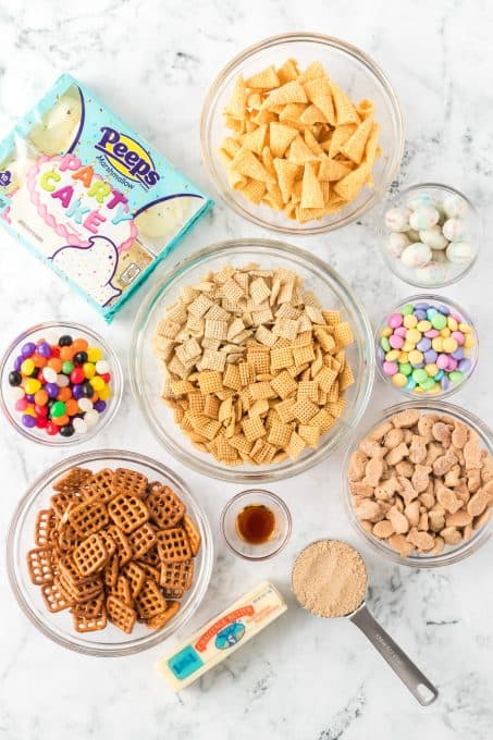 Ingredients for Easter Chex Mix