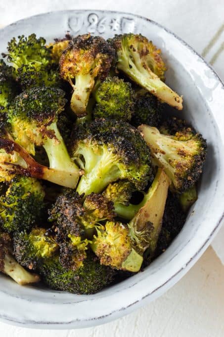Broccoli seasoned with garam masala and roasted.
