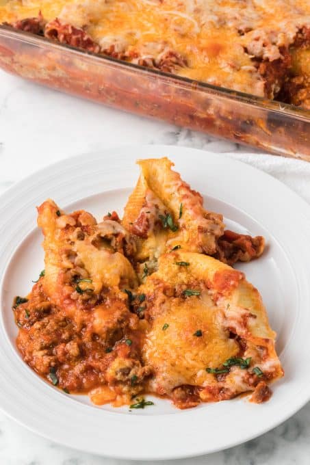 Stuffed shells with a meat sauce.