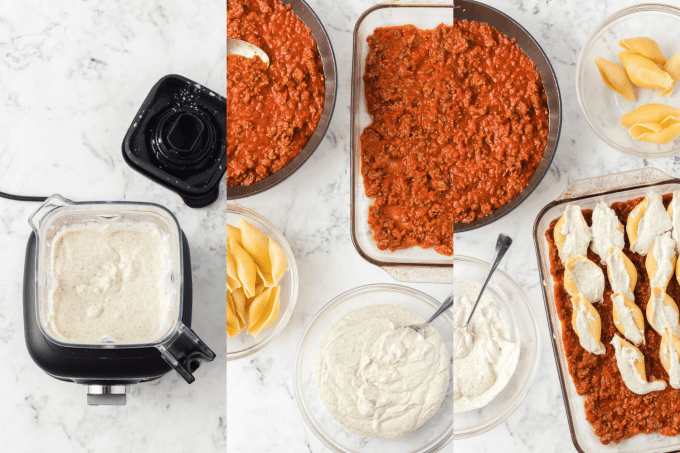 Second set of process photos for Easy Stuffed Shells with Cottage Cheese.