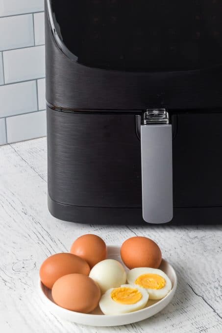Eggs that are cooked in an air fryer.