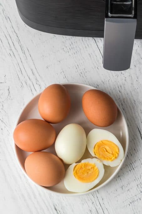 Use your air fryer to make easy delicious hard boiled eggs.