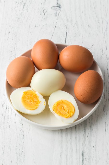 Hard boiled eggs made with an air fryer.