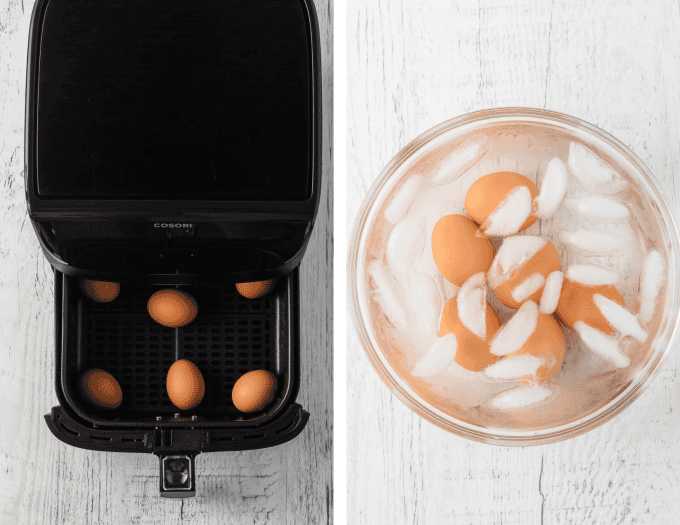 Process photos for making Air Fryer Hard Boiled Eggs.