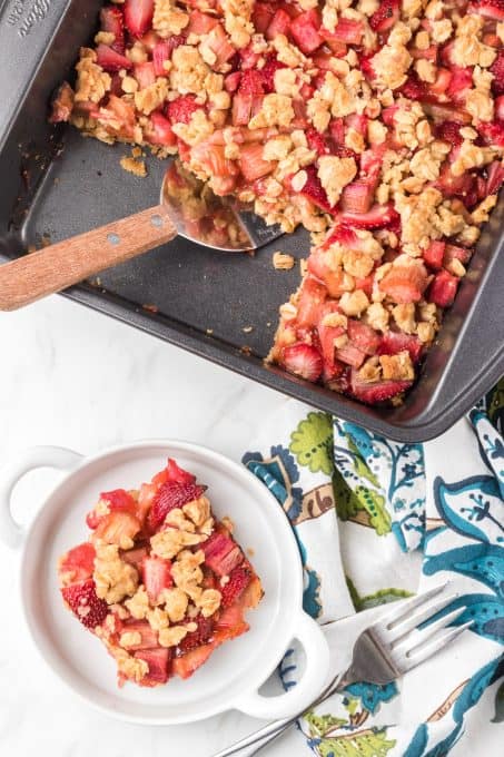 A pan of Rhubarb Oatmeal Bars.