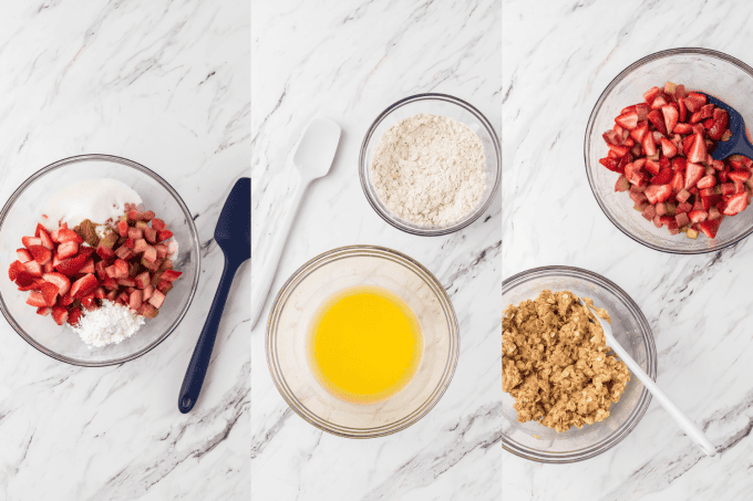 First set of process photos for Strawberry Rhubarb Oatmeal Bars.