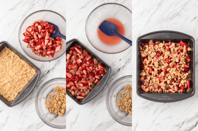 Second set of process photos for Strawberry Rhubarb Oatmeal Bars.