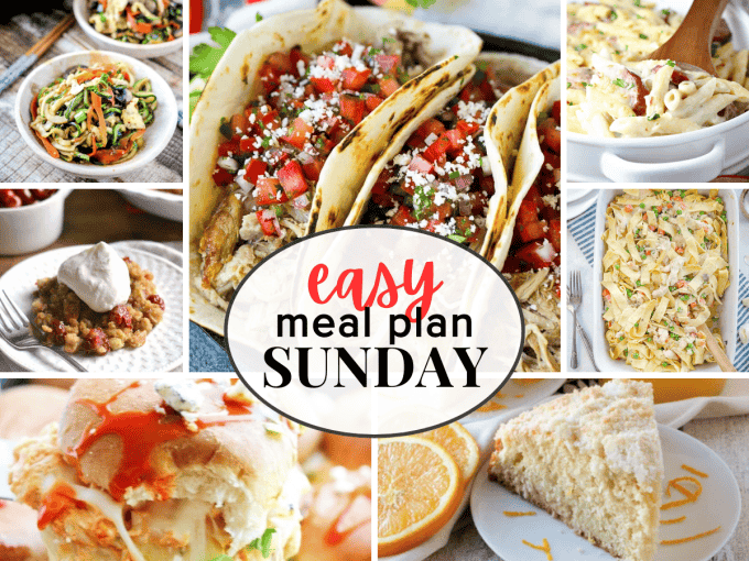 Easy Meal Plan Sunday {Week 56} - these six dinners, including casseroles and tacos, two desserts and a breakfast recipe will help you remove the guesswork from this week's meal planning. Enjoy!