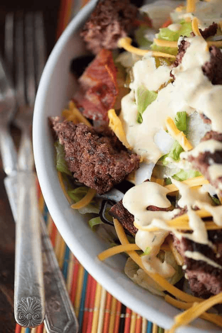 Bacon Cheeseburger Salad - Buns in my Oven | Easy Meal Plan Sunday {Week 57}