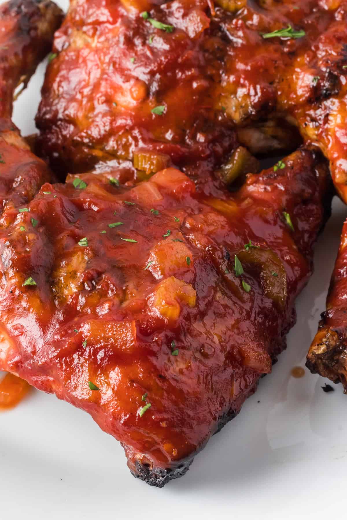 Chopped fresh veggies in a barbecue recipe.