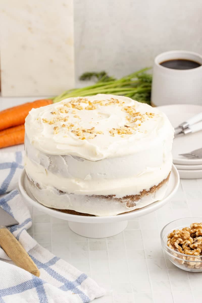 Walnut decorated carrot pineapple cake.