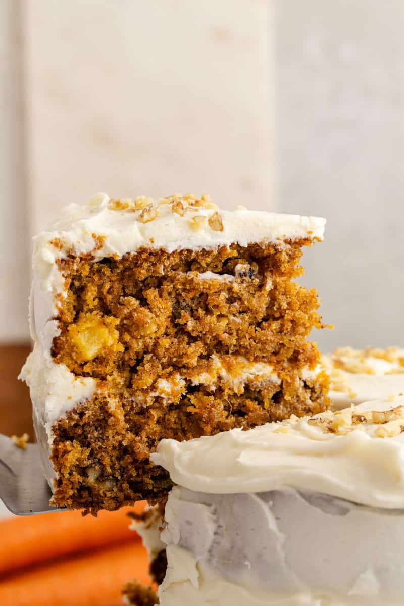 Pineapple in a cake made with carrots.