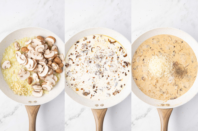 Second set of process photos for Chicken Mushroom Pasta.