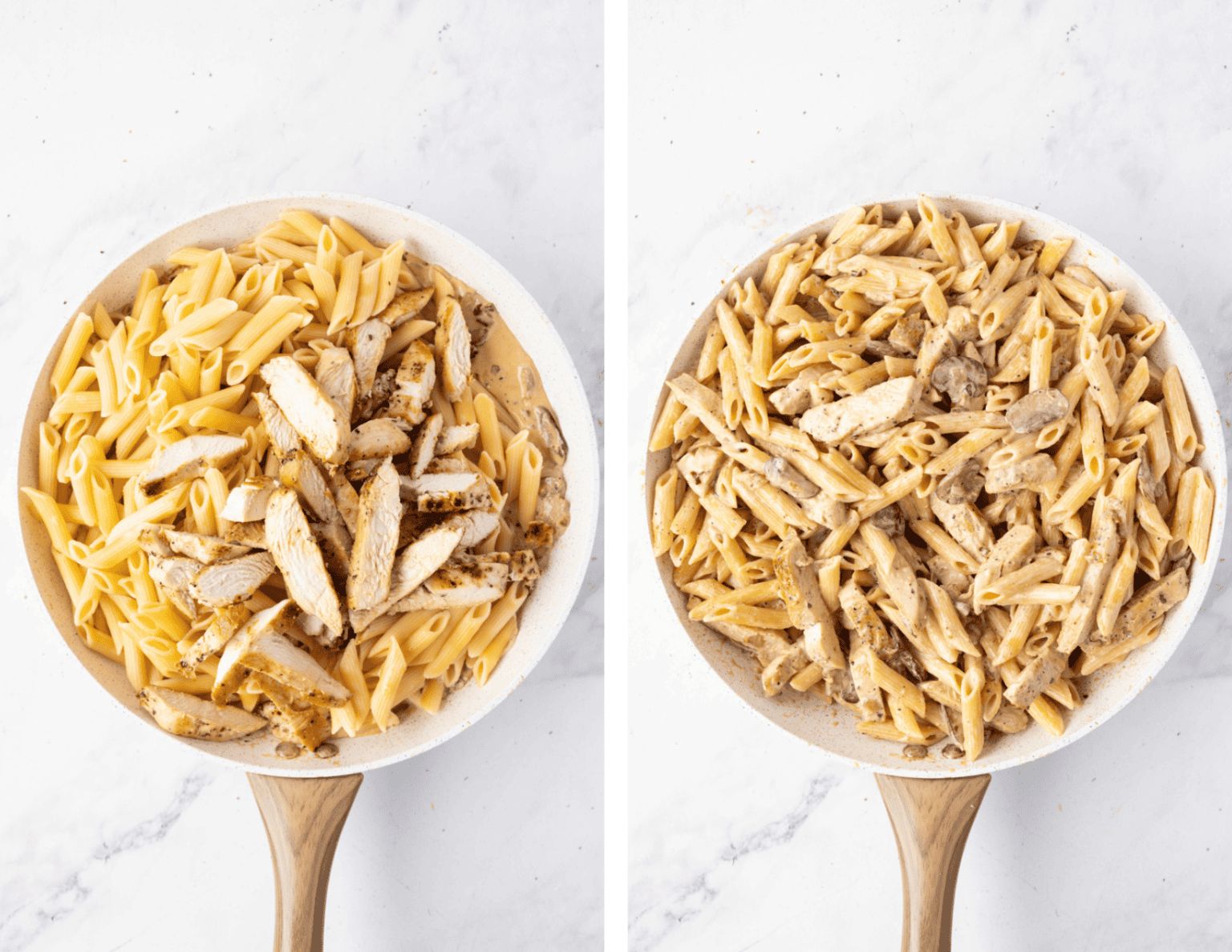 Third set of process photos for Chicken Mushroom Pasta.